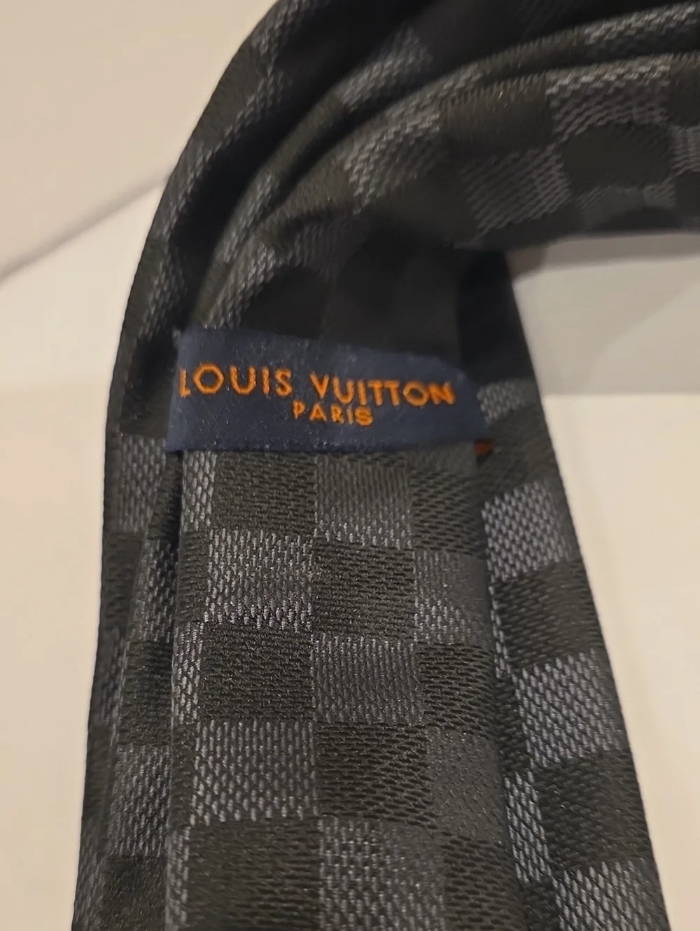 Louis Vuitton Black Checkerboard Silk Tie Damier